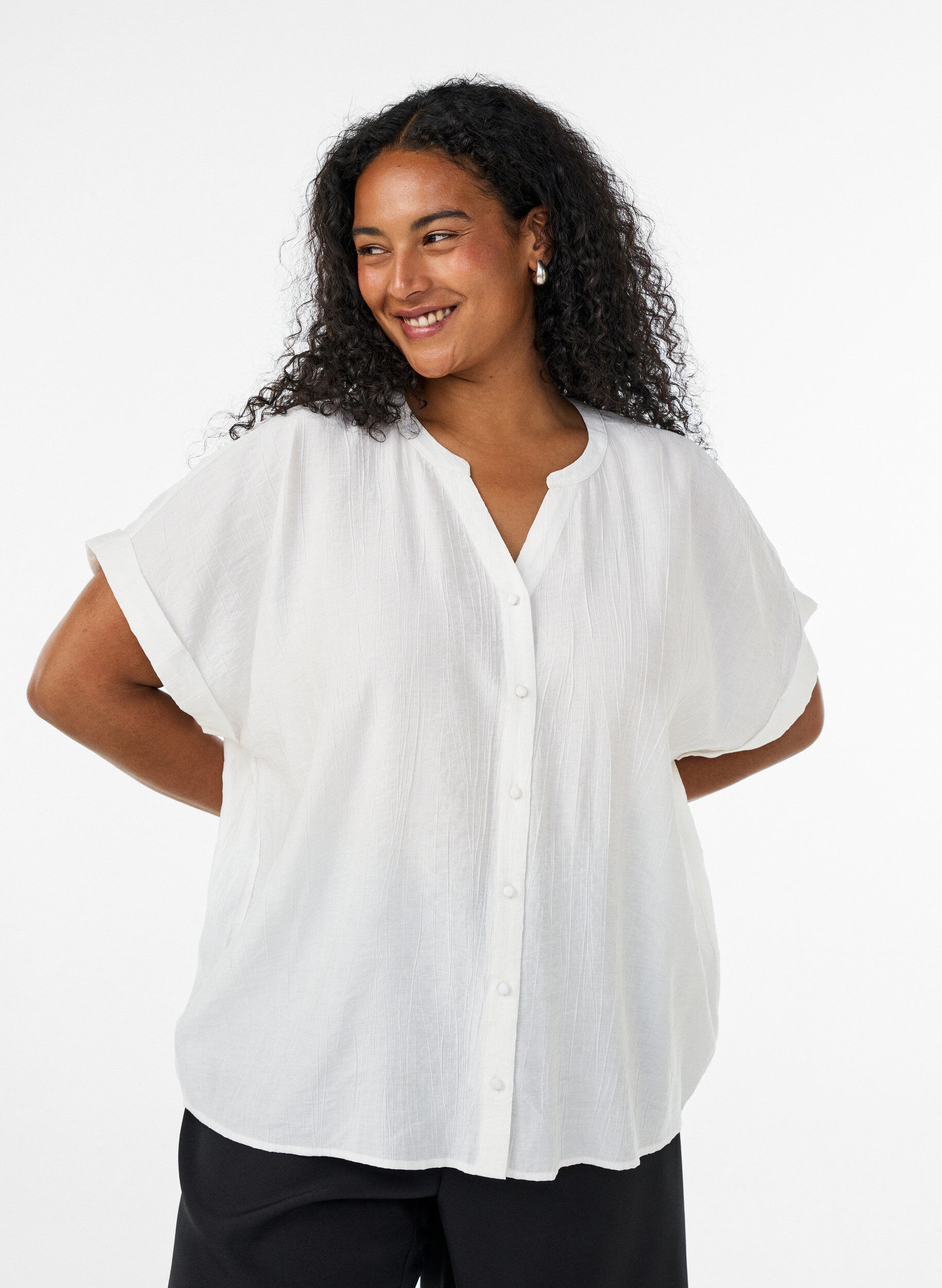 ZizziBlouse textur&eacute;e en viscose avec boutons, Vanille, Model image number 0