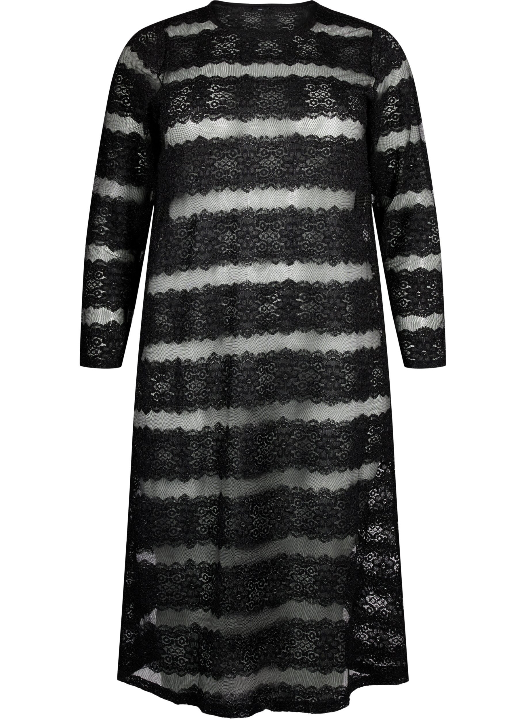 Zizzi Robe mi-longue &agrave; dentelle et mesh, Black, Packshot image number 0