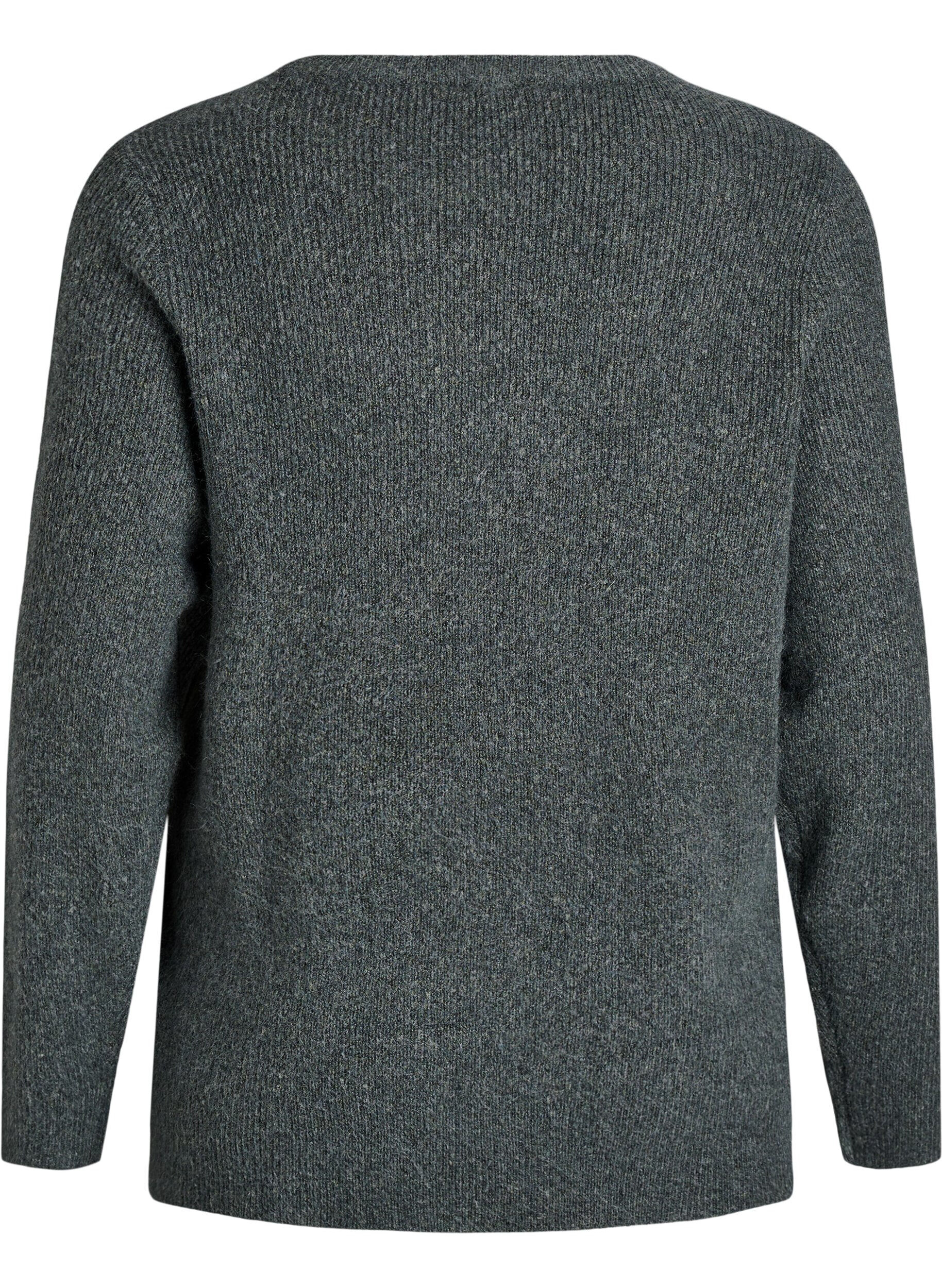 Zizzi Blouse en maille chin&eacute;e &agrave; col rond, Vert fonc&eacute;, Packshot image number 1