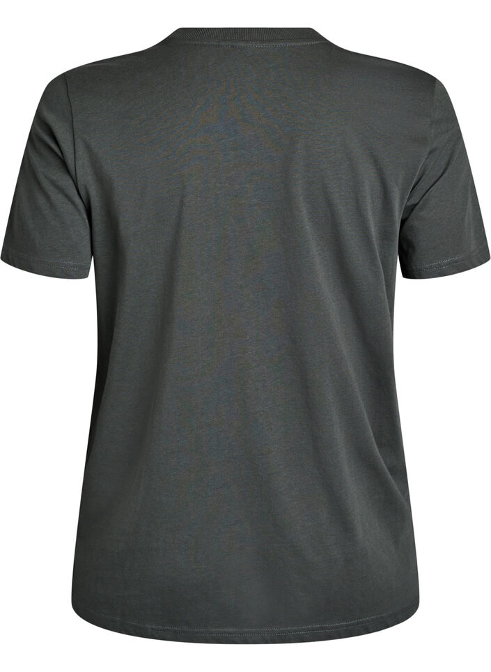 T-shirt basique en coton &agrave; col rond, Vert fonc&eacute;, Packshot image number 1