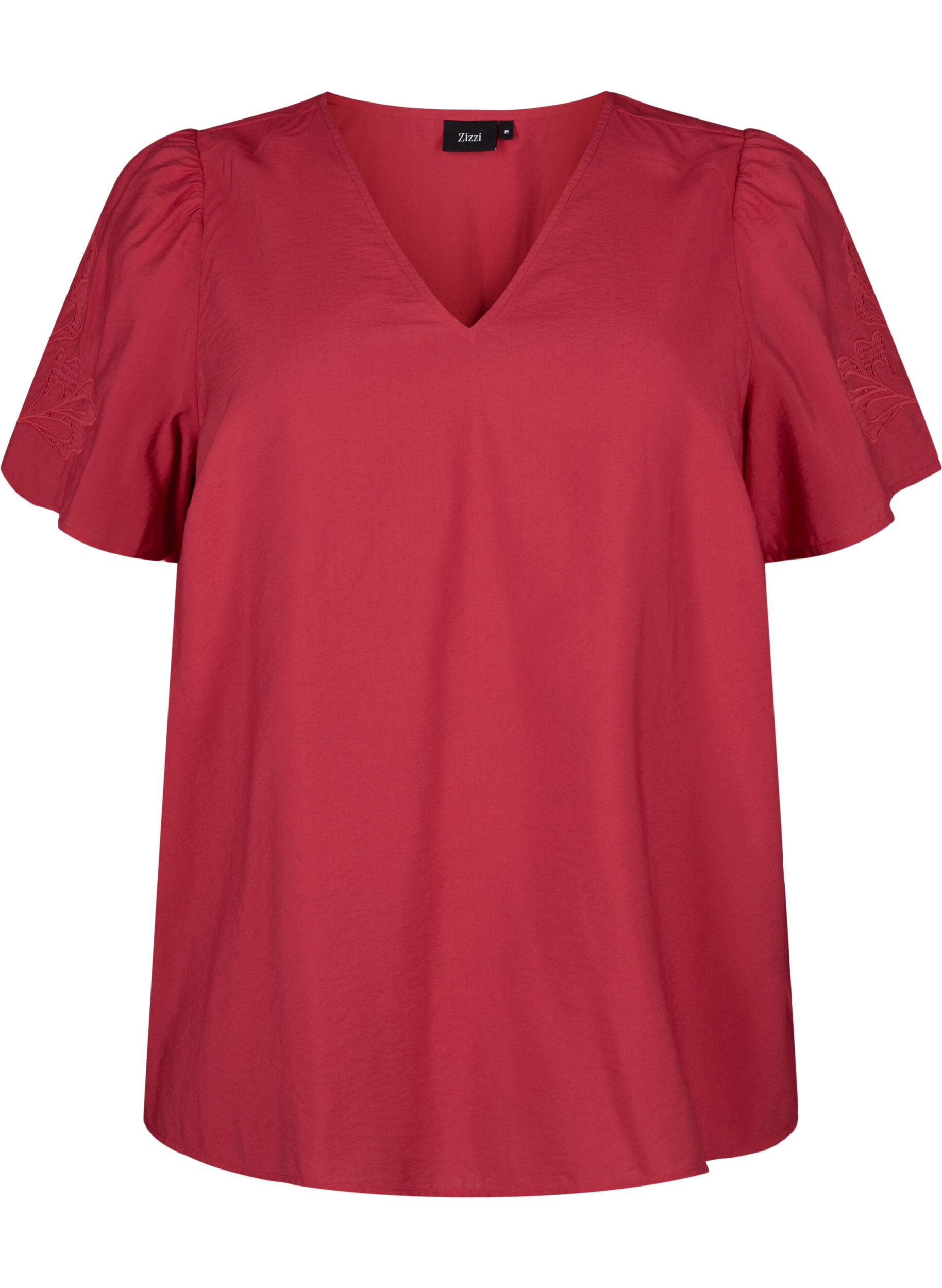 ZizziViscose blouse met korte mouwen en borduursel, Rood, Packshot image number 0