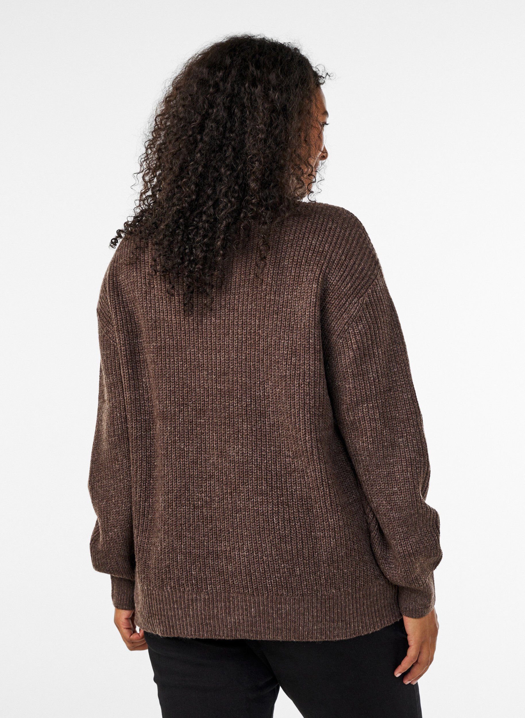 ZizziPull en tricot avec col haut et fermeture &eacute;clair, Marron, Model image number 2