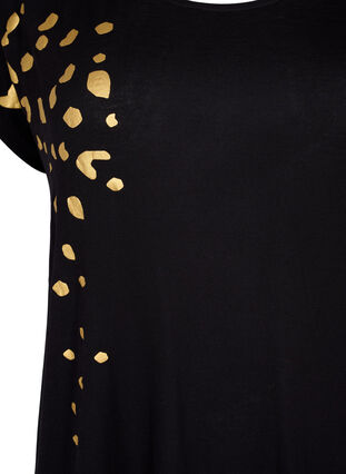 T-shirt à manches courtes en viscose avec imprimé dorée, Black Gold , Packshot image number 2
