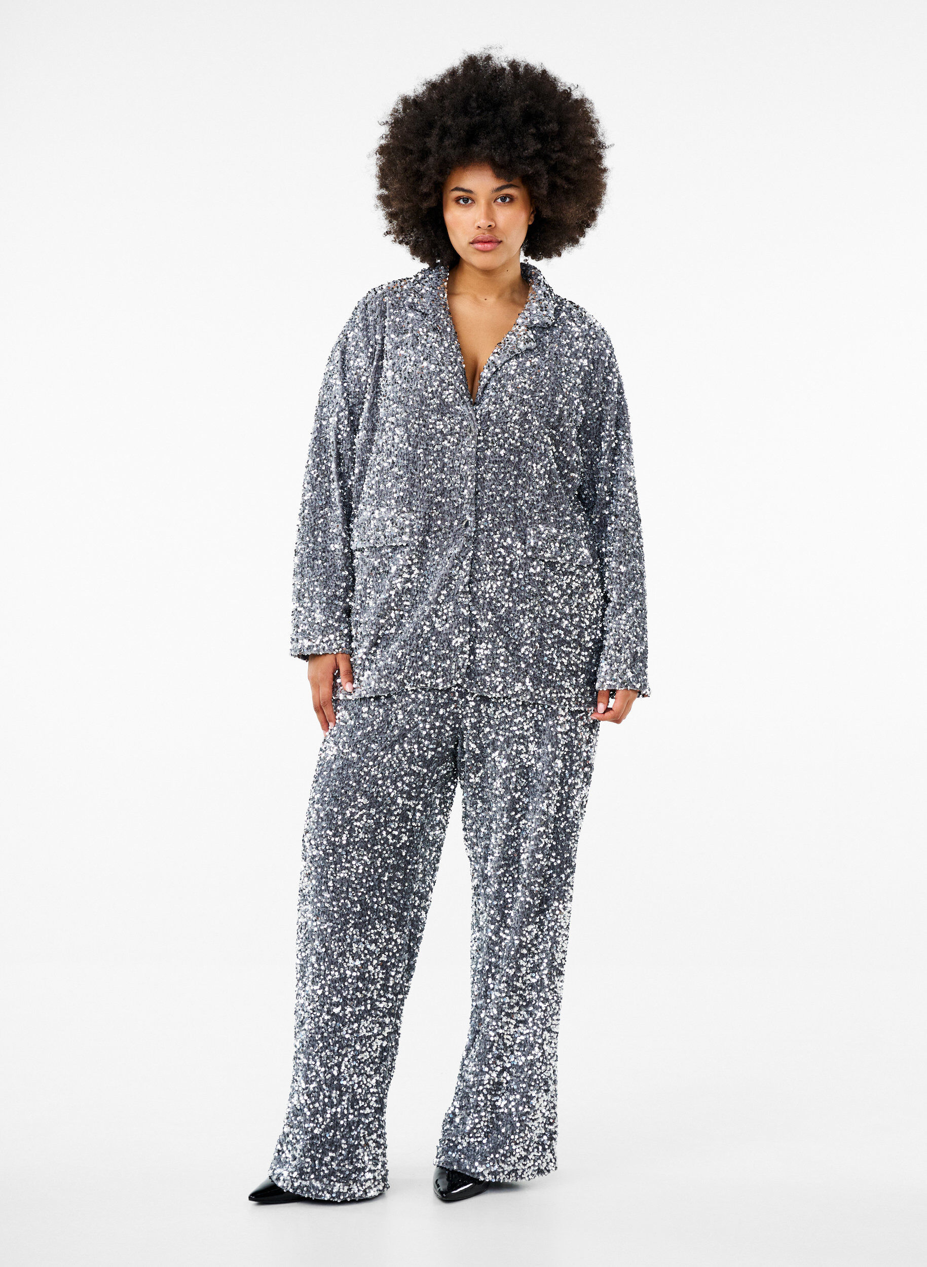 ZizziPailletten blazer met zakken, Silver, Model image number 2