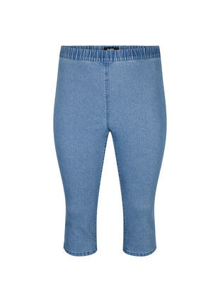 FLASH - Pantalon capri en denim à taille haute et coupe ajustée, Light Blue Denim, Packshot image number 0