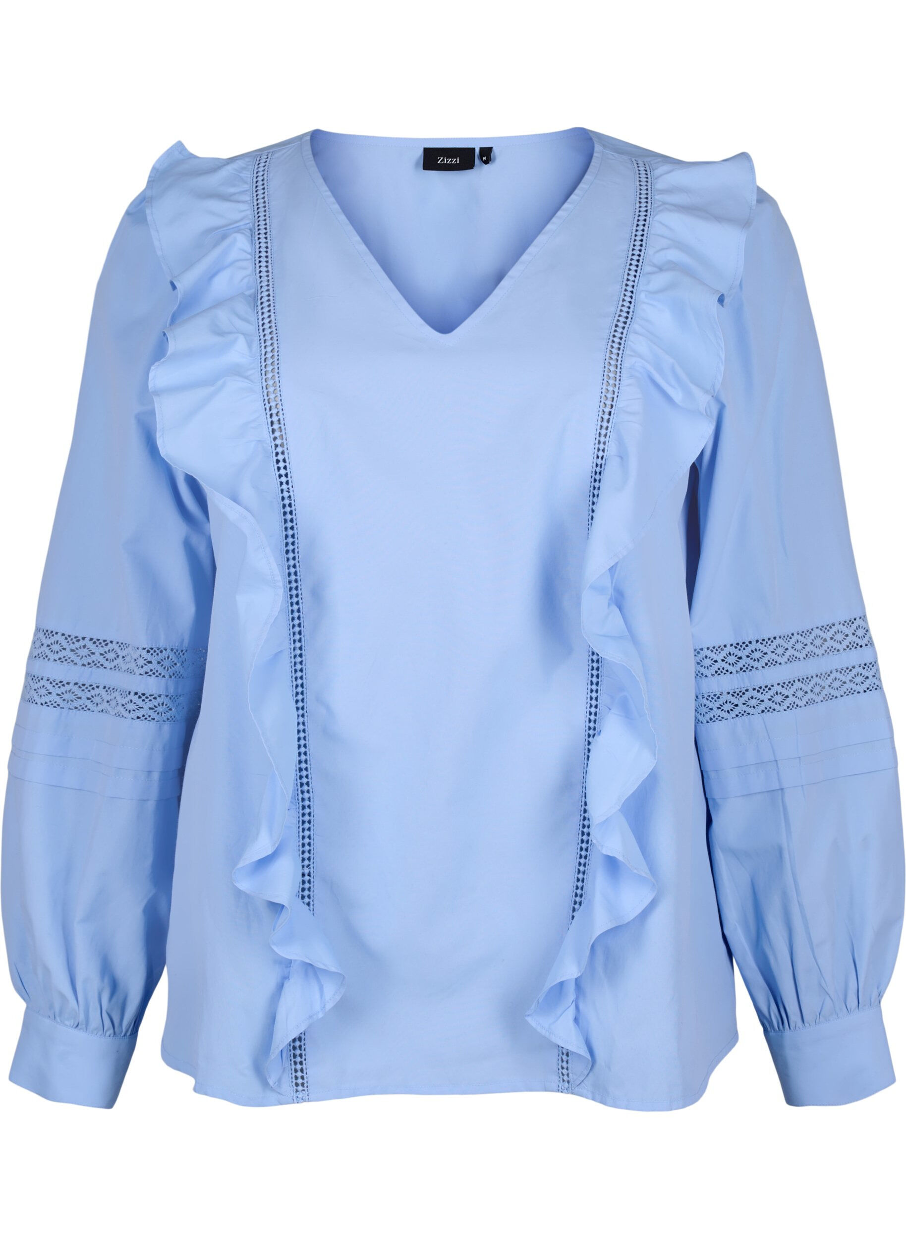 ZizziBlouse met ruffels en veters, Blauw, Packshot image number 0
