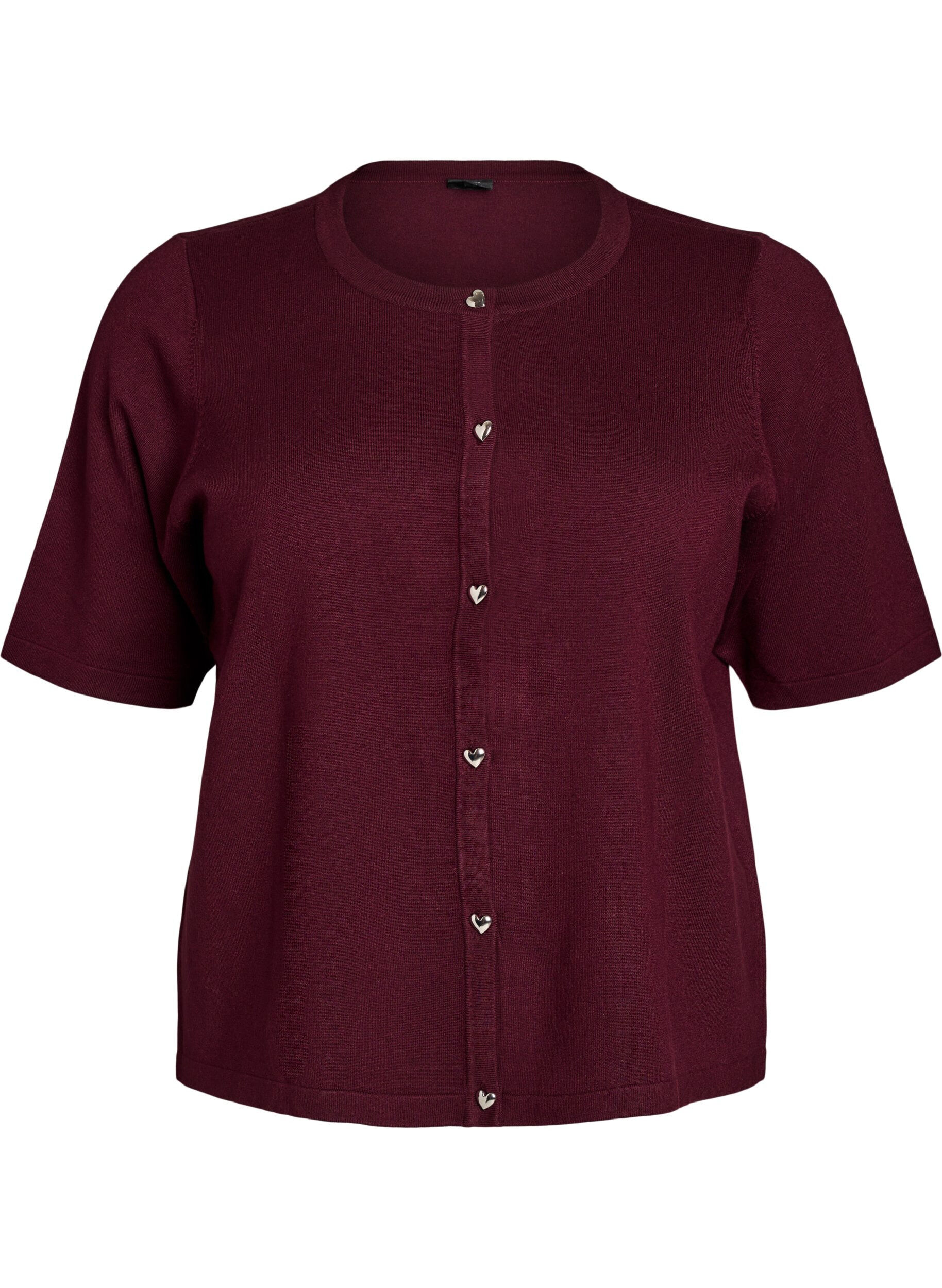 ZizziCardigan en maille avec boutons c&oelig;ur et manches courtes, Bordeaux, Packshot image number 0
