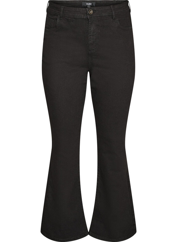 Jean taille haute avec coupe bootcut, Noir, Packshot image number 0