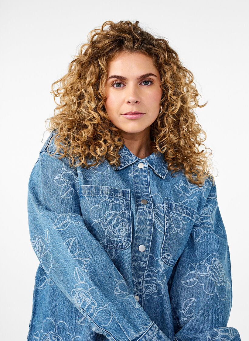 Denim jasje met bloemen, Light Blue Denim, Model image number 2