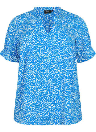 Korte mouw blouse met print , Blue Ditsy, Packshot image number 0