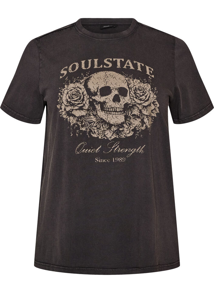 Grafisch T-shirt van biologisch katoen, Beige, Packshot image number 0