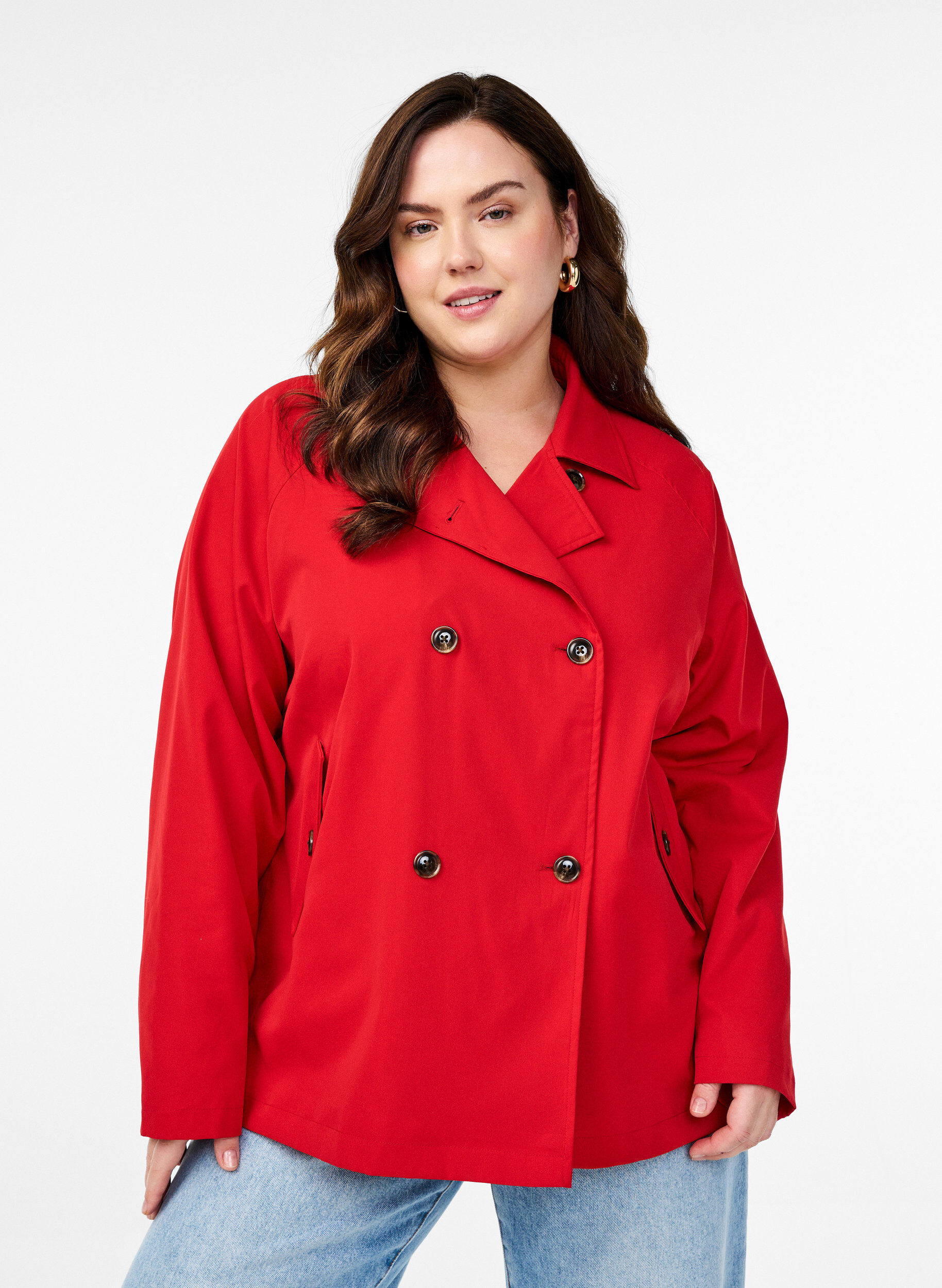 Zizzi Trench court avec poches, Rouge, Model image number 0