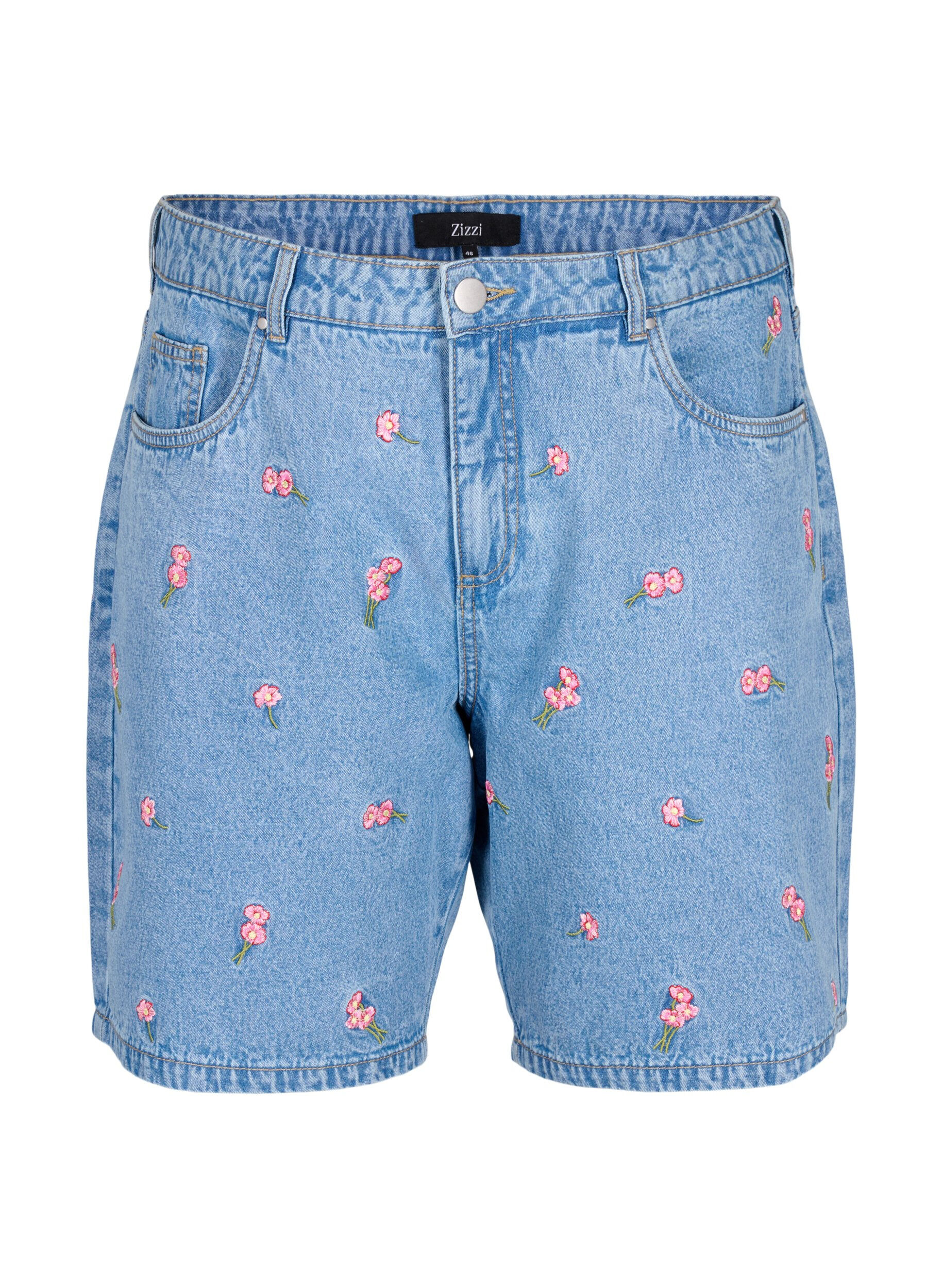Zizzi Shorts en jean avec des fleurs brod&eacute;es, Bleu Clair, Packshot image number 0