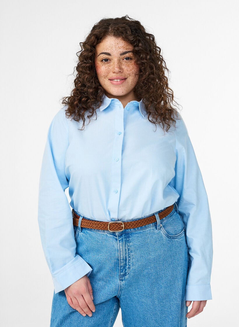 Katoenen overhemd met lange mouwen, Blauw, Model image number 0