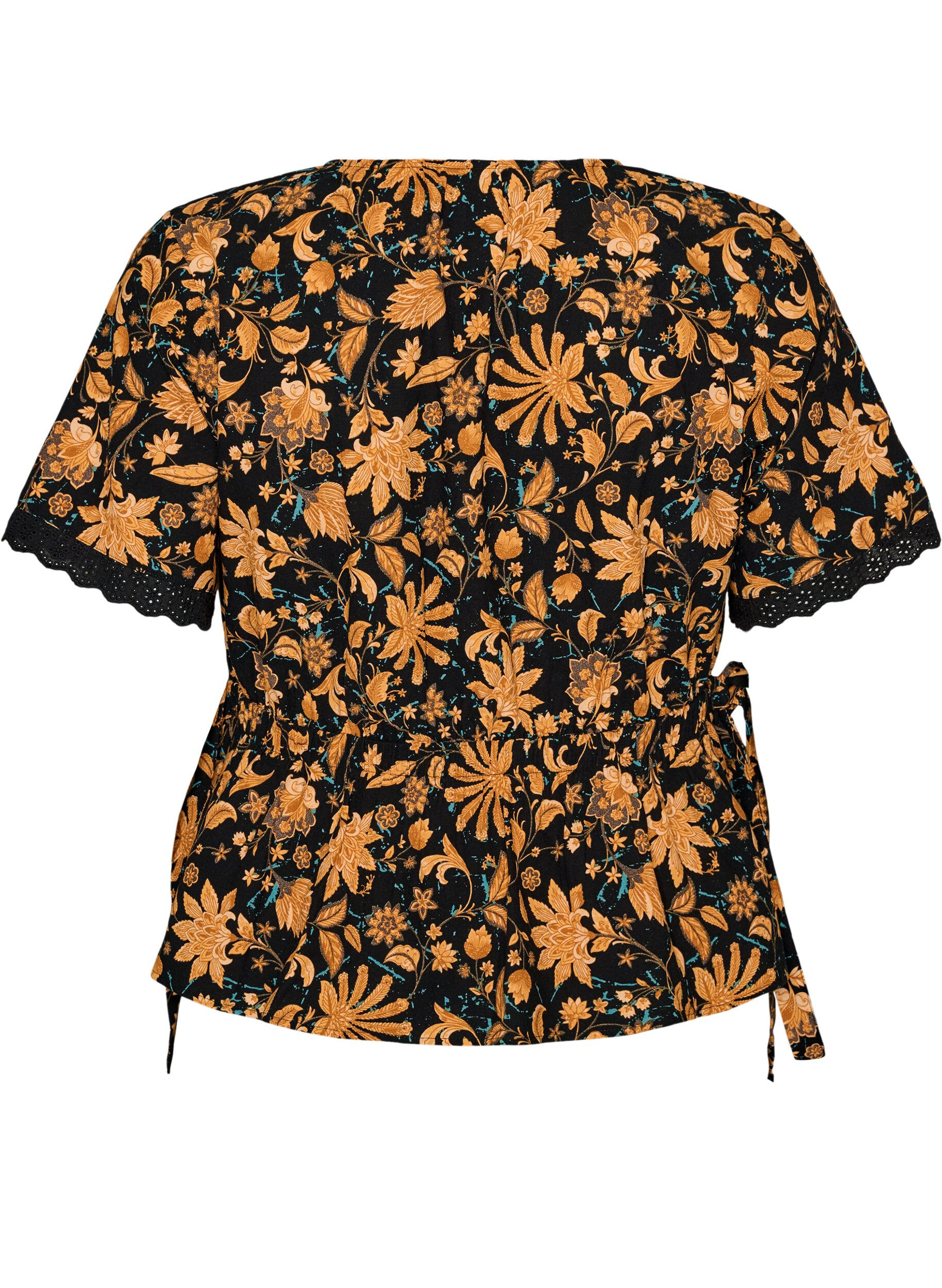ZizziKatoenen blouse met bloemenprint en striksluiting, Oranje, Packshot image number 1