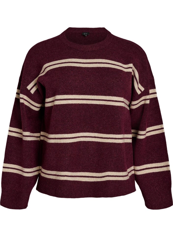 Blouse en maille avec doubles rayures contrastantes, Bordeaux, Packshot image number 0