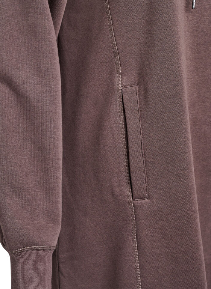 FLASH - Robe sweat-shirt courte à col montant et poches, Marron, Packshot image number 3