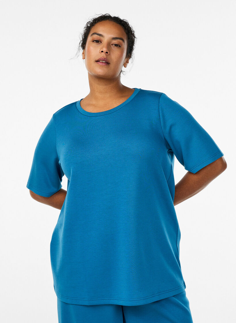 T-shirt en modal m&eacute;lang&eacute;, Bleu p&eacute;trole, Model image number 0