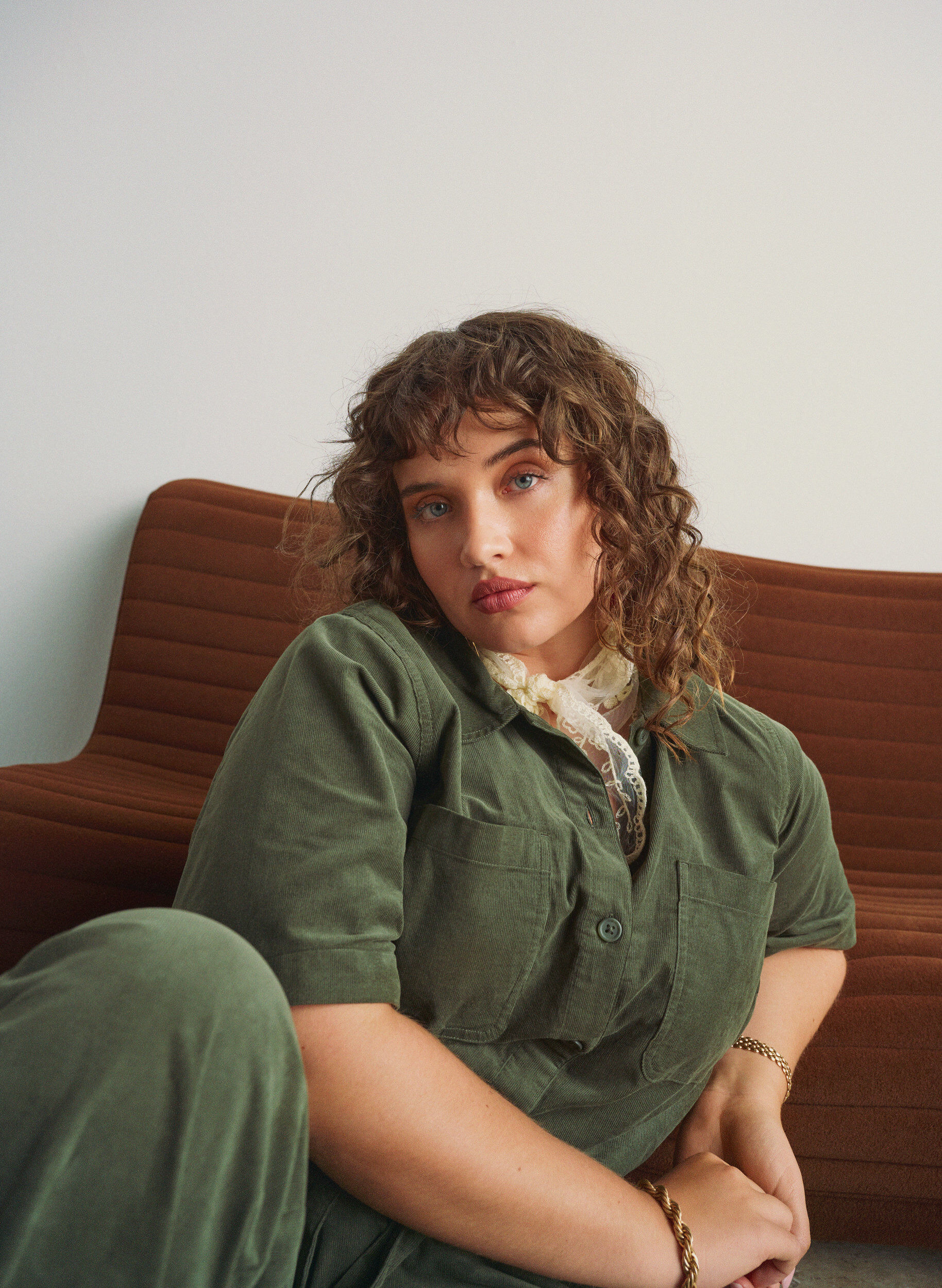 Zizzi Combinaison en velours c&ocirc;tel&eacute; &agrave; jambes droites, Vert, Image image number 0