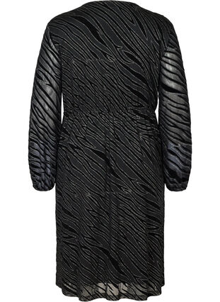 Robe à motifs avec des paillettes et un col en V, Black w Glitter, Packshot image number 1