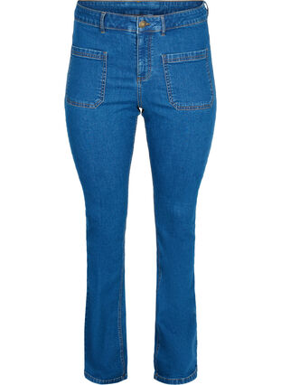 Ellen bootcut jeans met grote zakken, Blue denim, Packshot image number 0