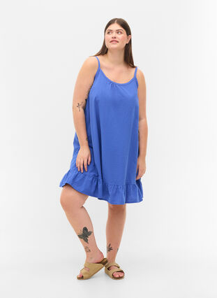 Katoenen jurk met dunne bandjes en a-lijn, Dazzling Blue, Model image number 2