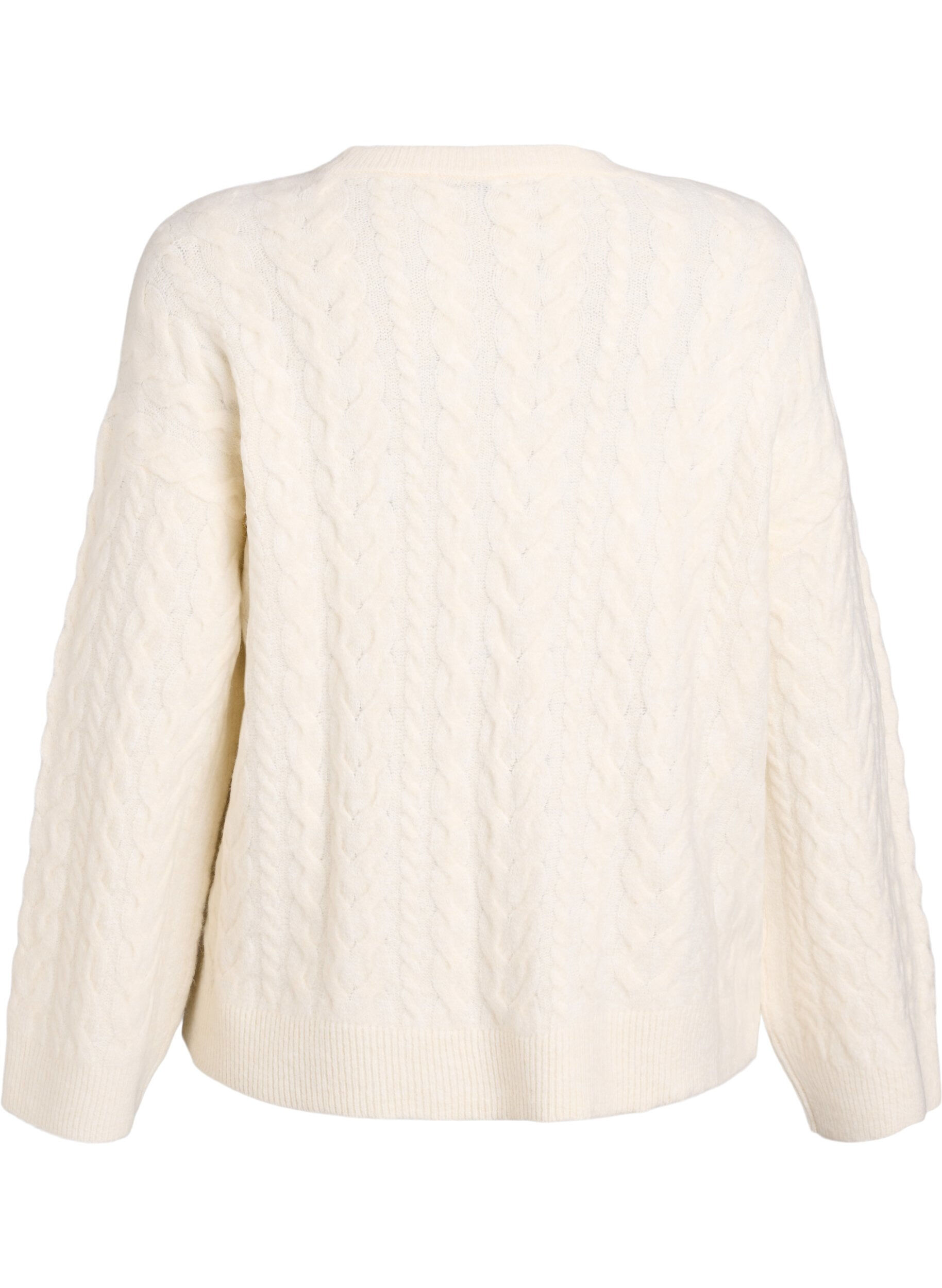 ZizziGebreide blouse met kabelpatroon en contrastdetails, Beige, Packshot image number 1