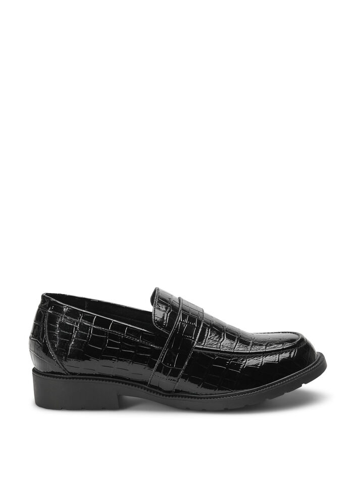 Mocassins croco larges en cuir, Black, Packshot image number 0