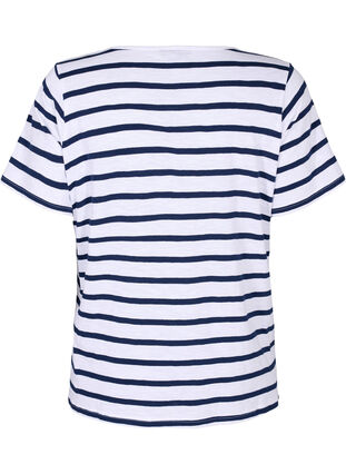 T-shirt en coton rayé avec col en V, Bright White Stripe, Packshot image number 1