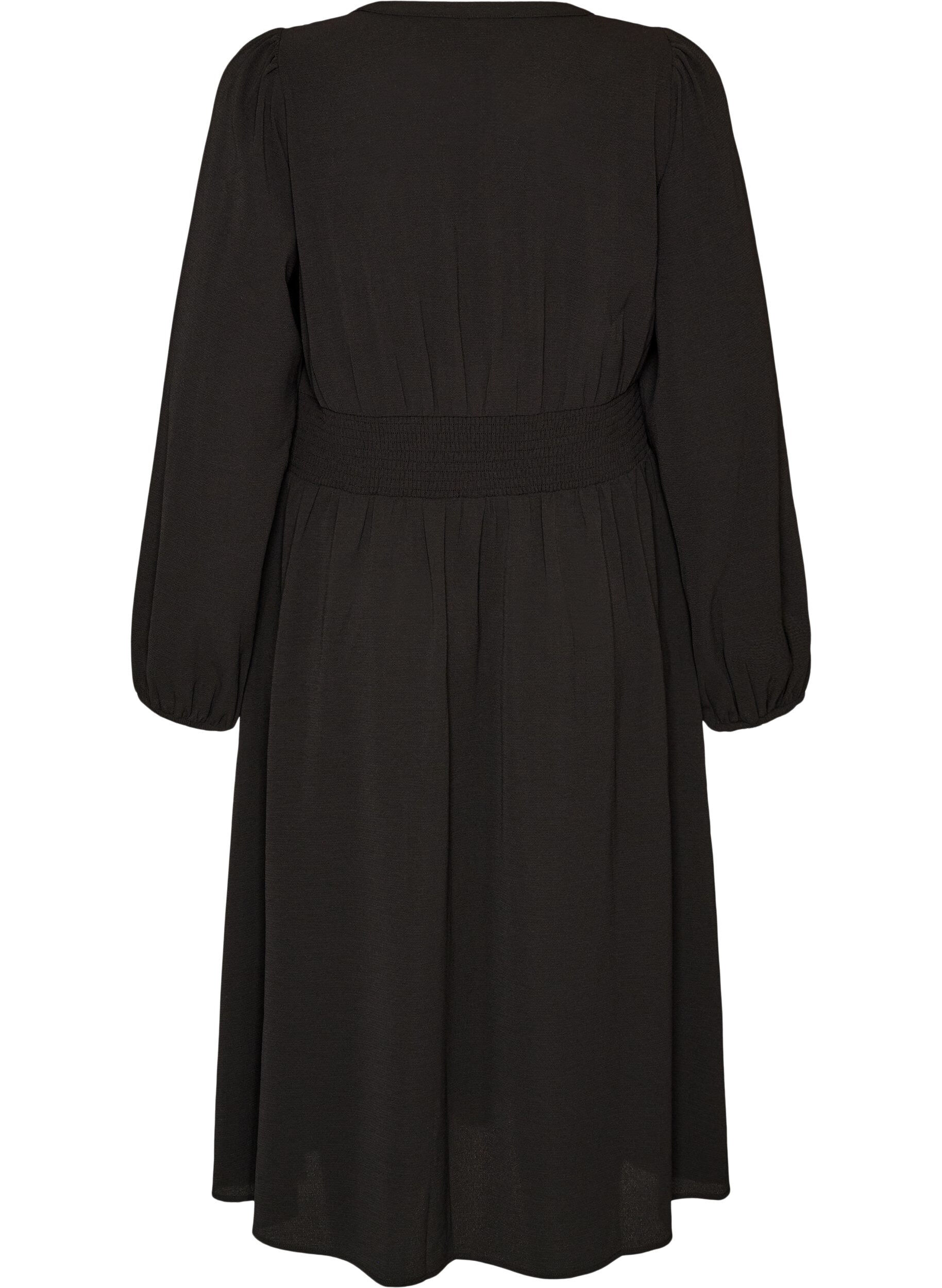 ZizziRobe midi avec smocks et boutons d&eacute;coratifs, Noir, Packshot image number 1