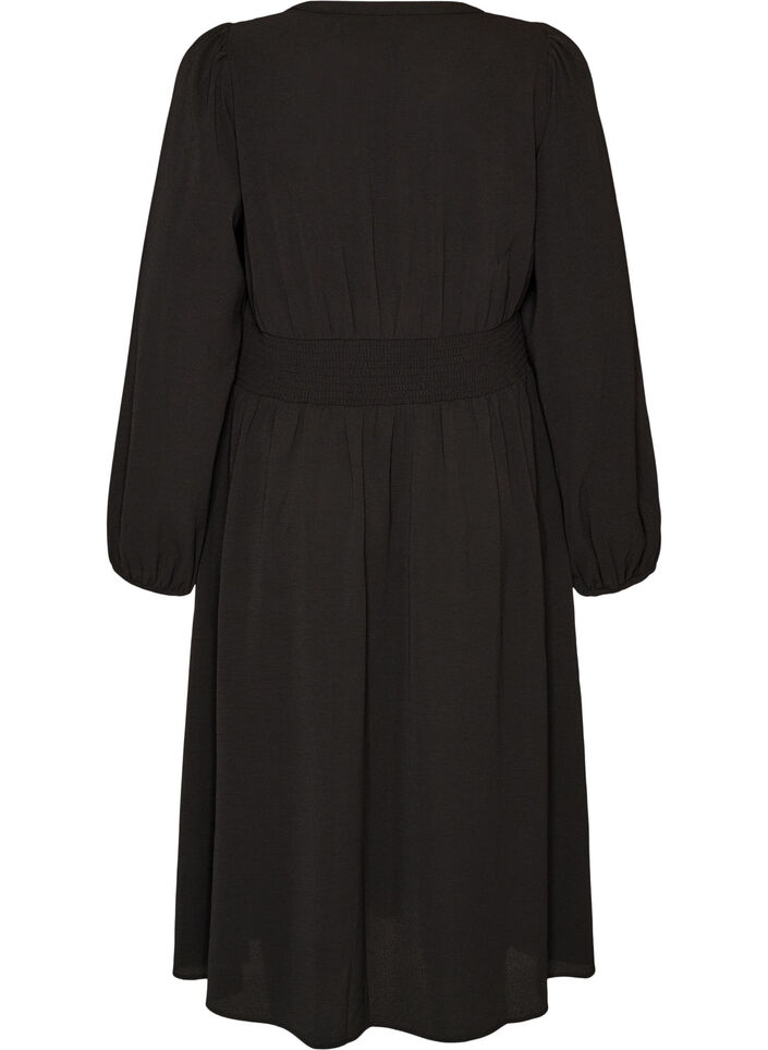 Robe midi avec smocks et boutons d&eacute;coratifs, Noir, Packshot image number 1