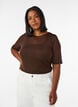 Mesh top met korte mouwen en ronde hals, Bruin, Model image number 0