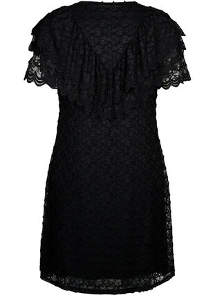 Blonde jurk met korte mouwen en brede franjes, Black, Packshot image number 1