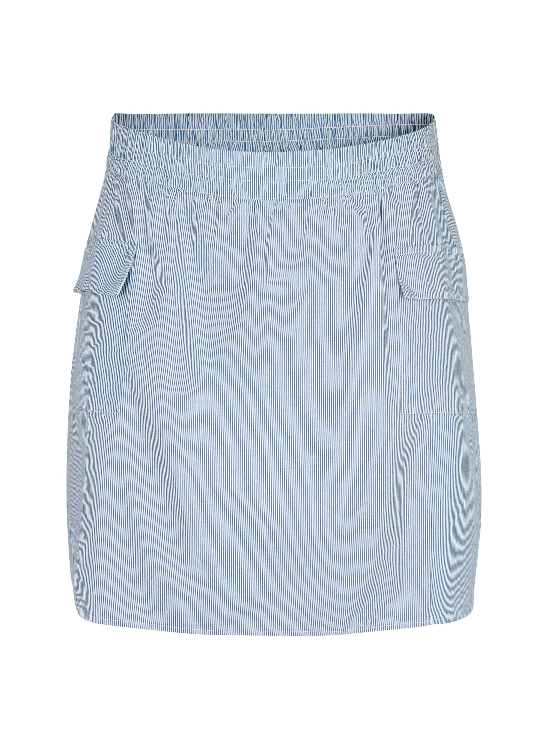 Zizzi Jupe courte en coton avec ceinture &eacute;lastique, Bleu, Packshot image number 0