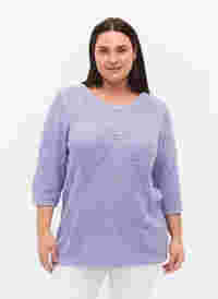 Chemisier en tricot avec manches 3/4 et motif de dentelle, Lavender, Model