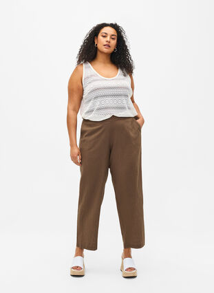 Pantalon ample en lin et coton mélangés, Cub, Model image number 0