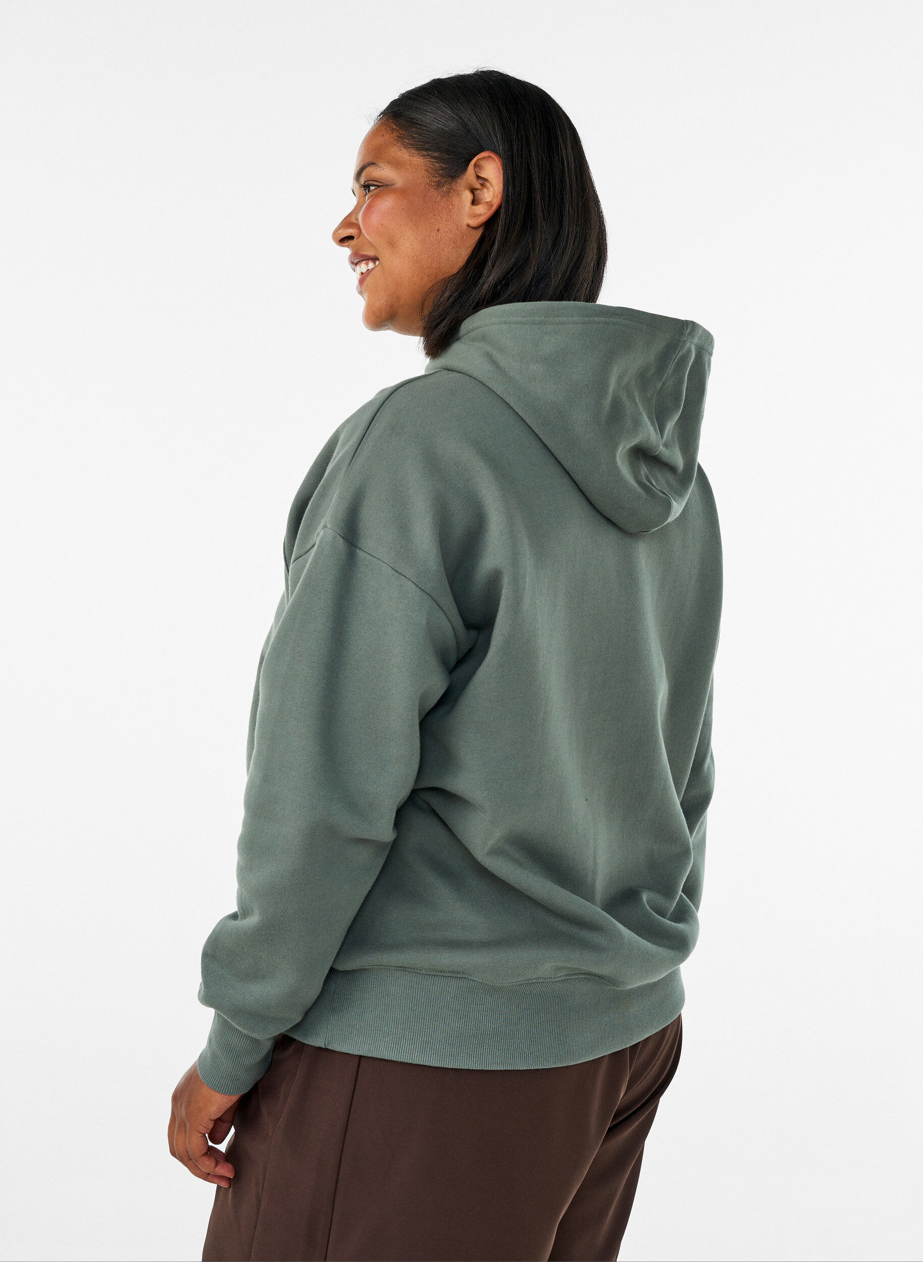 ZizziHoodie met borstprint, Groen, Model image number 2
