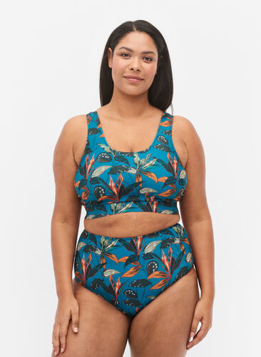 Bas de bikini taille haute avec imprimé, Leaf Print , Model image number 0