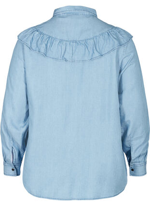 Lyocell denim blouse met ruches, Light blue denim ASS, Packshot image number 1