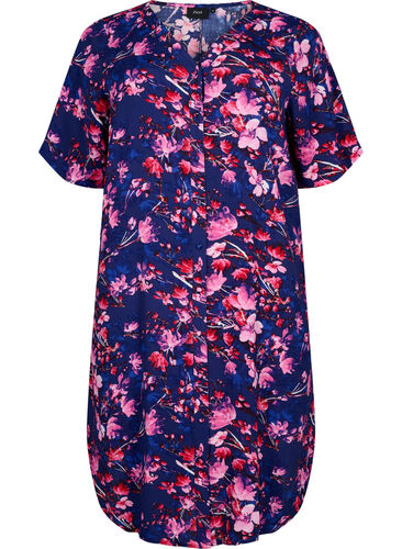 Midi-jurk van viscose met bloemenprint, B. Blue Pink Flower, Packshot image number 0