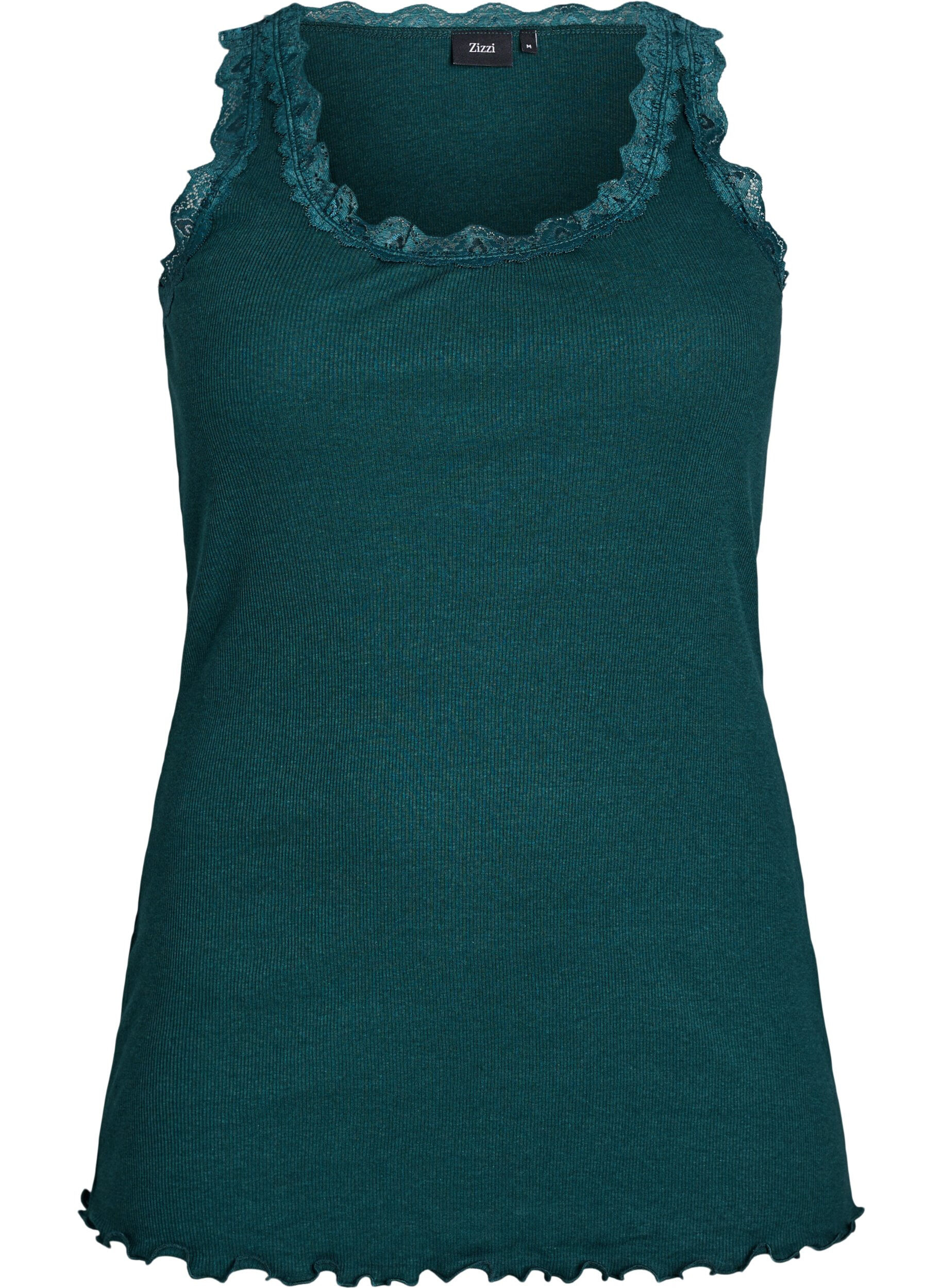 ZizziTop met kanten rand, Groen, Packshot image number 0