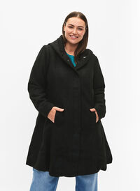 Manteau à capuche silhouette en A, Black, Model