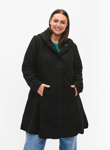 Manteau à capuche silhouette en A, Black, Model image number 0
