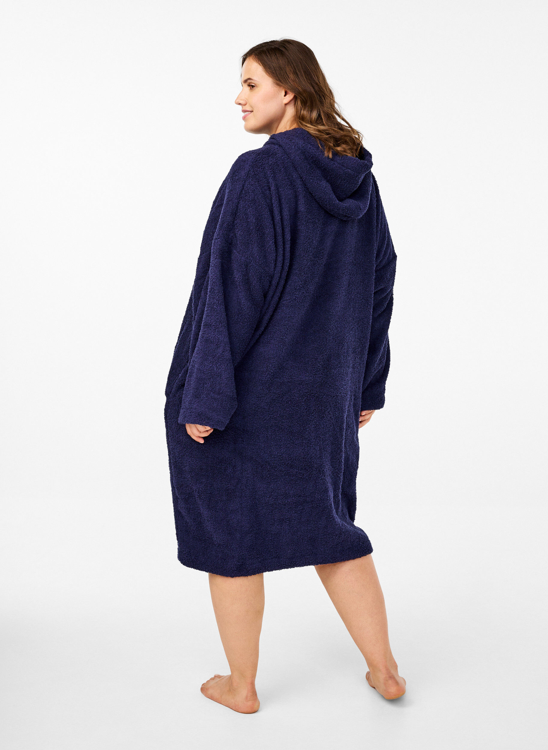 ZizziTerry poncho met capuchon, Navy Blazer, Model image number 1