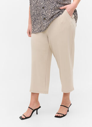 Pantalon culotte uni avec poches, Off White, Model image number 1