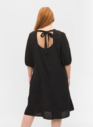 Viscose jurk met rugdetail, Black, Model image number 1