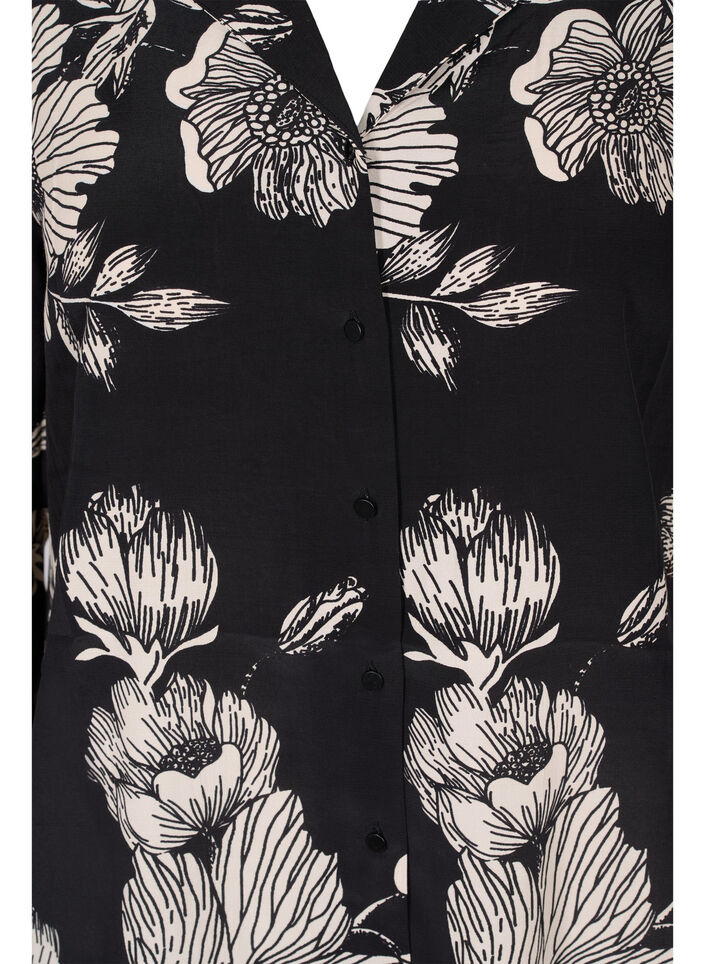 Lang gebloemd viscose shirt, Black White AOP, Packshot image number 2