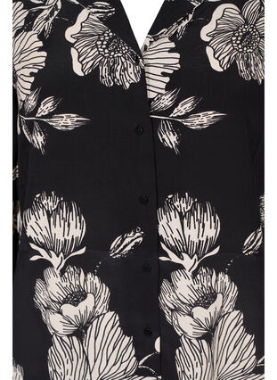 Chemise longue en viscose à fleurs, Black White AOP, Packshot image number 2