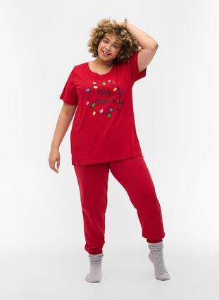 Kerst t-shirt in katoen, Tango Red Merry, Model image number 2