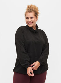 Sweatshirt met hoge hals en verstelbaar elastisch koord, Black, Model